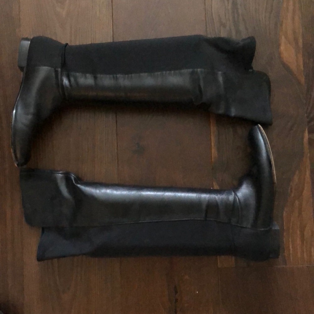 Over the knee leather and fabric boots